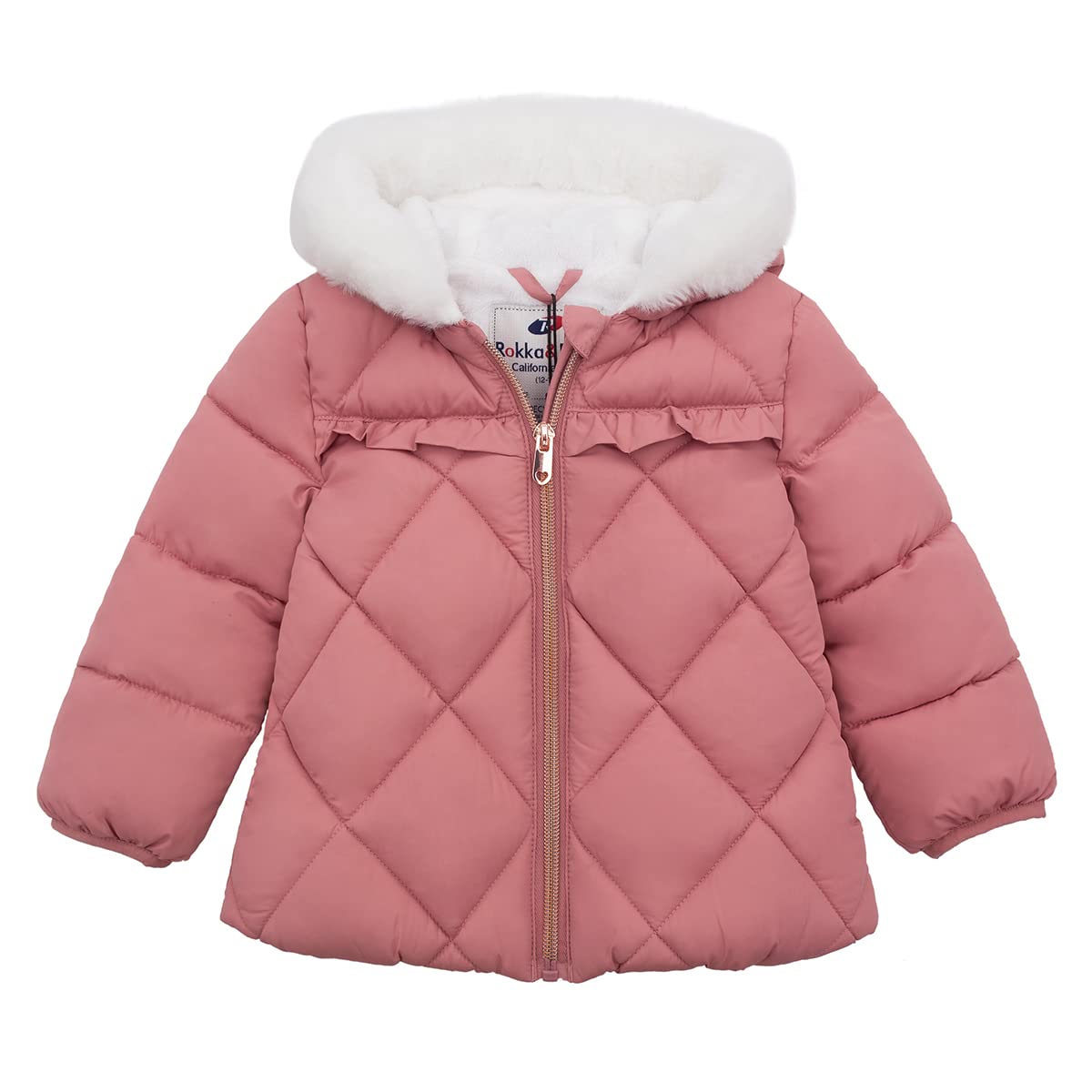Rokka&Rolla Baby Girls' Water-Resistant Puffer Jacket Hooded Winter Coat with Soft Mini Fur Lining for Newborn Infant Toddler