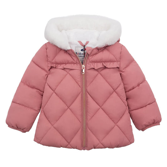Rokka&Rolla Baby Girls' Water-Resistant Puffer Jacket Hooded Winter Coat with Soft Mini Fur Lining for Newborn Infant Toddler
