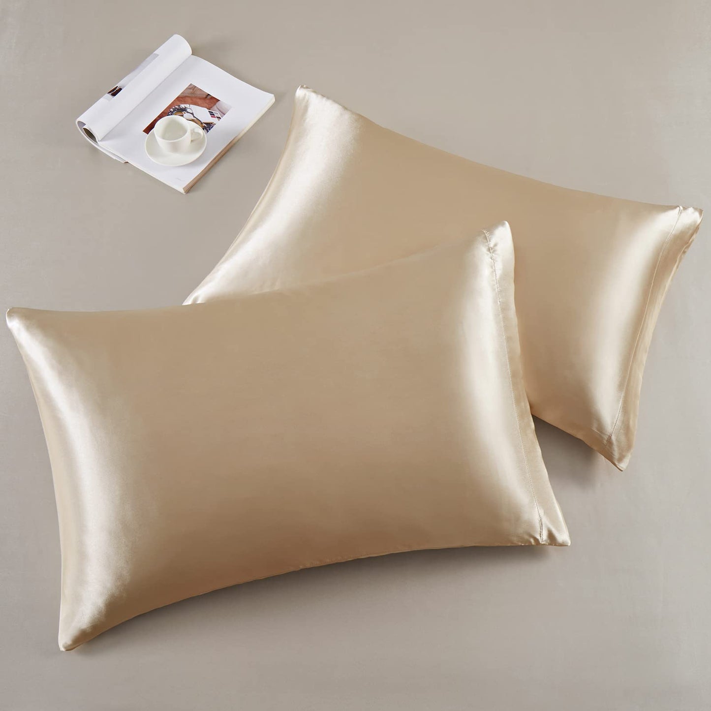 Horbaunal 6 Piece Satin Sheet Set King Size Luxury Silky & Soft Beige Satin King Bed Sheet Set with 16" Deep Pocket, 1 Fitted Sheet, 1 Flat Sheet, 4 Pillowcases