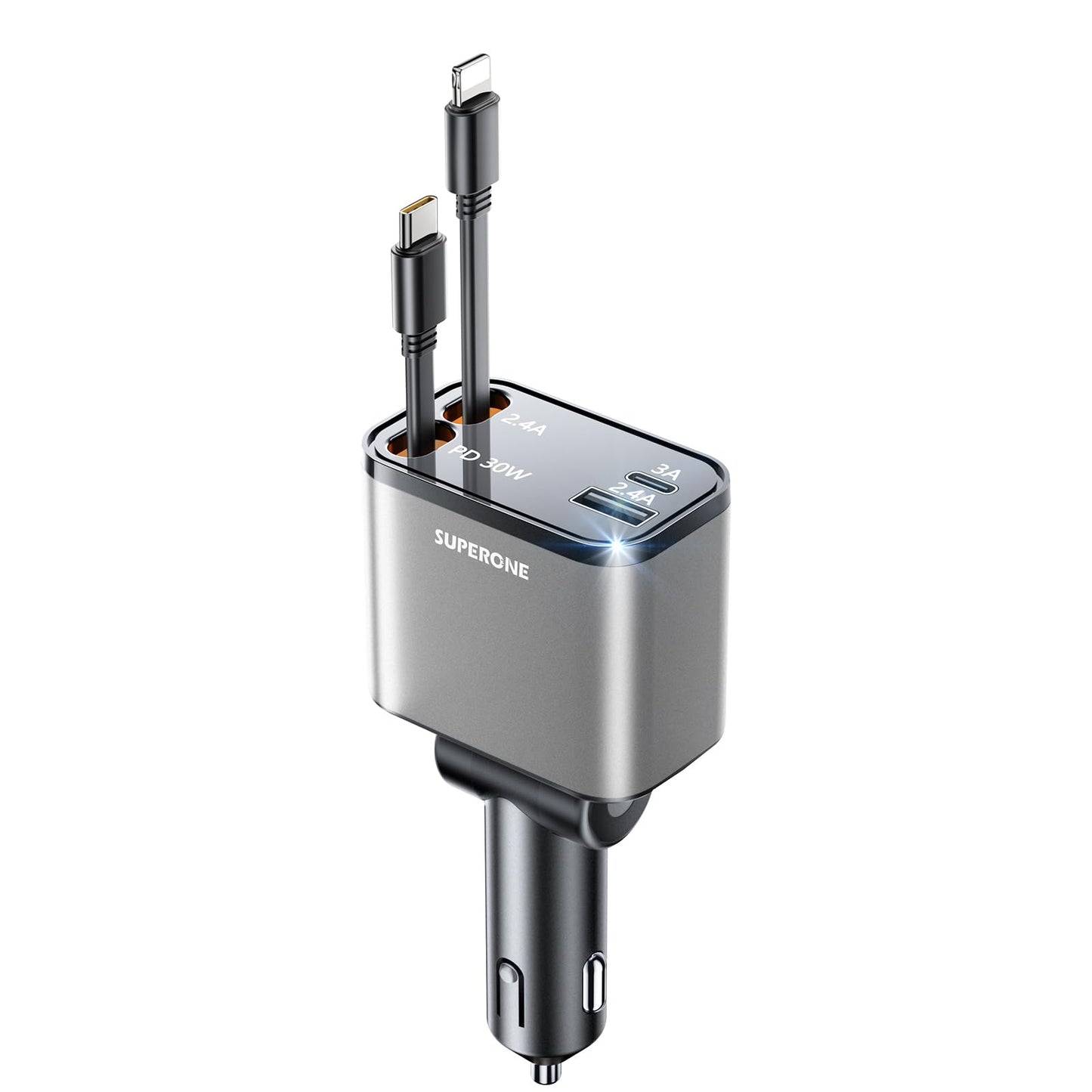 [2025 Upgraded] Retractable Car Charger, SUPERONE 69W Car Phone Charger with Cables Fast Charging, Gifts for Men Women Car Accessories for iPhone 16 15 14 13 12, Samsung, Black