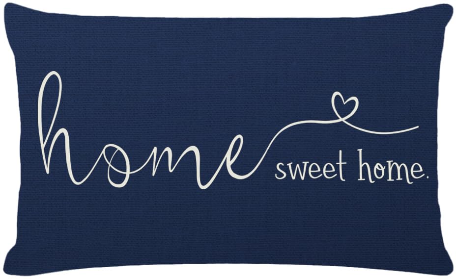 MFGNEH Home Sweet Home Quotes Farmhouse Pillow Covers 12x20 Inch,Farmhouse Decorative Lumbar Throw Pillow Case Cushion Cover,Housewarming Gift,Blue