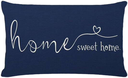 MFGNEH Home Sweet Home Quotes Farmhouse Pillow Covers 12x20 Inch,Farmhouse Decorative Lumbar Throw Pillow Case Cushion Cover,Housewarming Gift,Blue