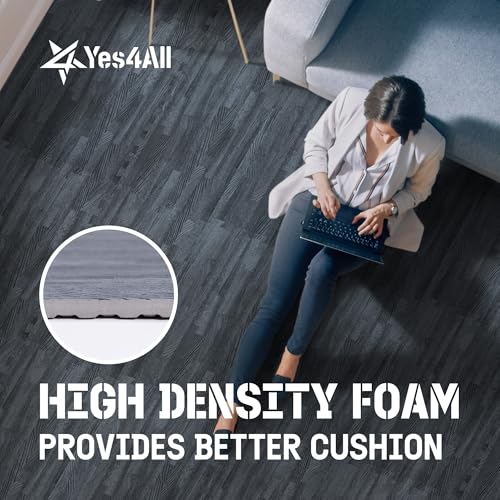 Yes4All EVA Interlocking Mats, Puzzle Floor Tiles, Foam Floor Padding with Border for Furniture, Home Space, Living Room, Garage 48 SQFT
