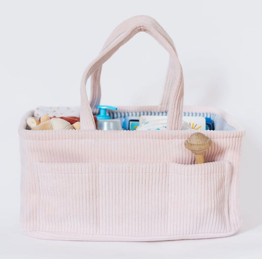 Itsy Bitsy Tot Diaper Caddy, Diaper Organizer or Storage, Nursery Storage and Car Organizer, A Baby Gift Registry, Baby Shower Must Haves Essential for Baby in Corduroy Material - BABY PINK COLOR