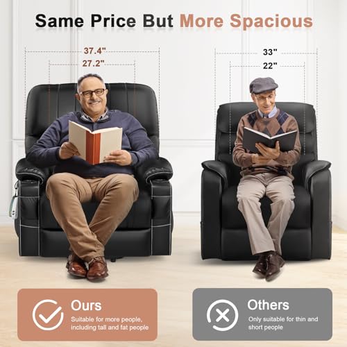 2025 Upgraded Power Lift Recliner Chair, Lift Recliners with Heat and Massage, 27in Extra Wide Recliner Lift Chairs for Elderly, Faux Leather Reclining Lift Chairs with Cup Holders & USB Ports (Black)