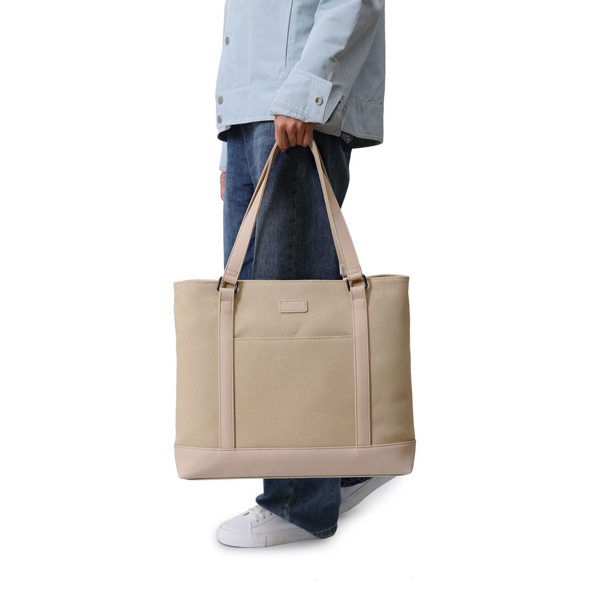 Laptop Bag for Women - Teacher Canvas Tote Bag with Compartments, Work Tote Bag for Travel Office 15.6 Inch