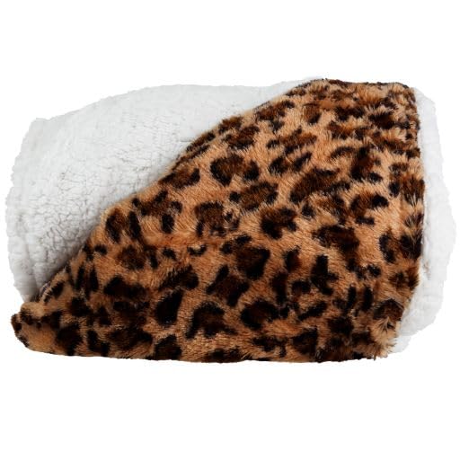 Sherpa Fleece Throw Blanket - 50x60-Inch Machine-Washable Reversible Throw - Fluffy Blankets for Couch, Chair, or Bed by Lavish Home (Leopard)