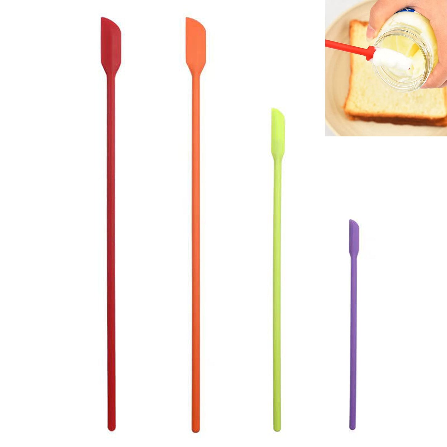 Mini Silicone Spatula Set- Small Rubber Spatula for Makeup- Thin Jar Scraper for Kitchen(4 PACK) (Mix)