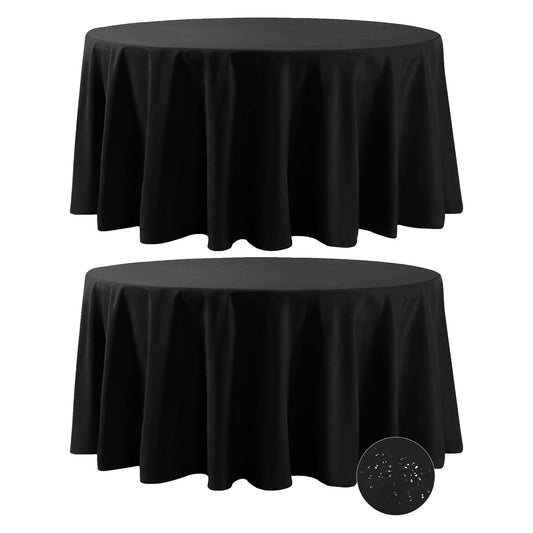 Fokitut 2 Pack Waterproof Round Tablecloth, 120 Inch, Stain Resistant and Wrinkle Polyester Table Cloth, Fabric Table Cover for Kitchen Dining, Wedding, Party, Holiday Dinner-Black