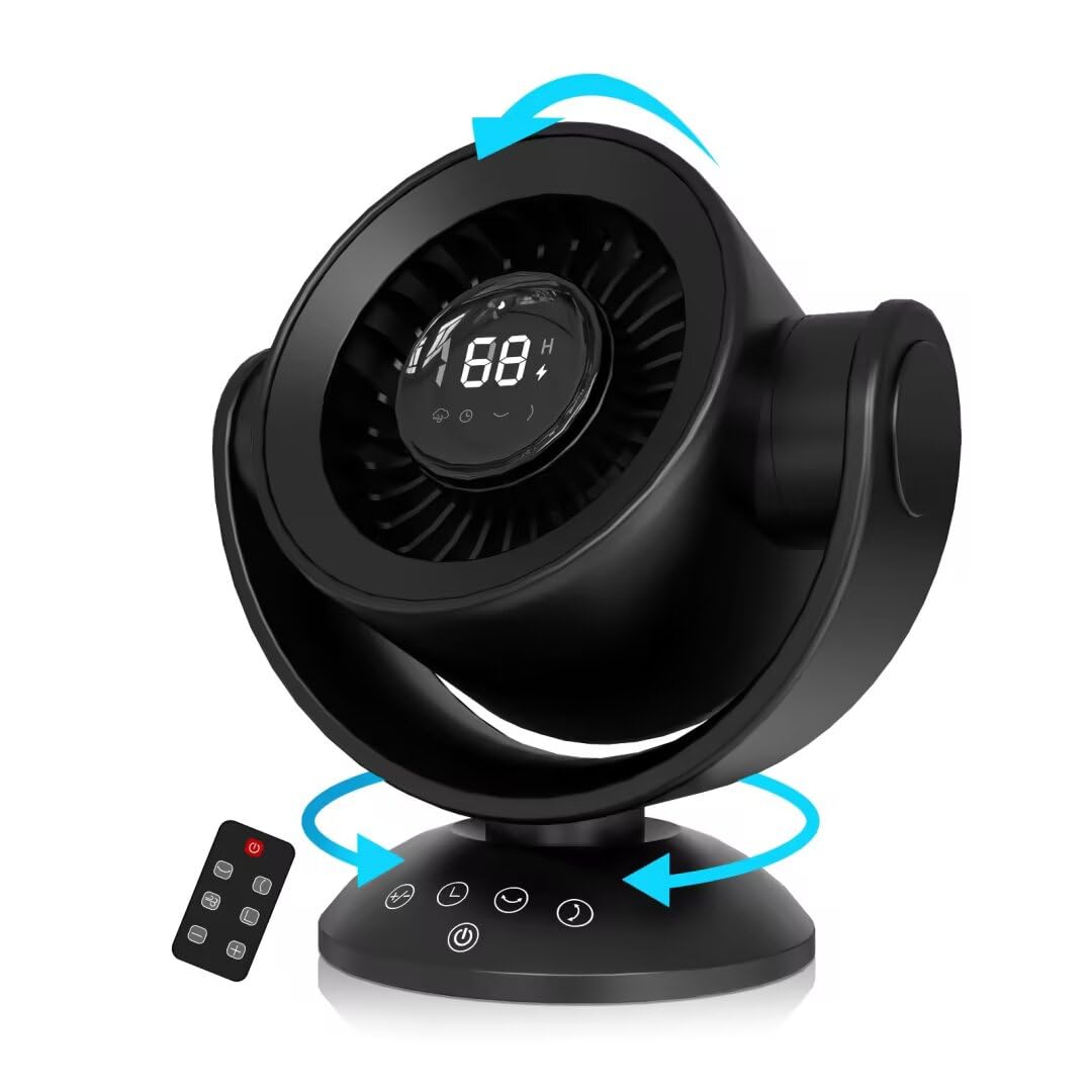 SECHKISS Desk Fans for Bedroom，Air Circulator Fan，90°Vertical +120°Auto Oscillating,100 Speeds, 10H Timer, Quiet Fan,Digital Display Rechargeable USB, with Remote, for Home, Office（Black）