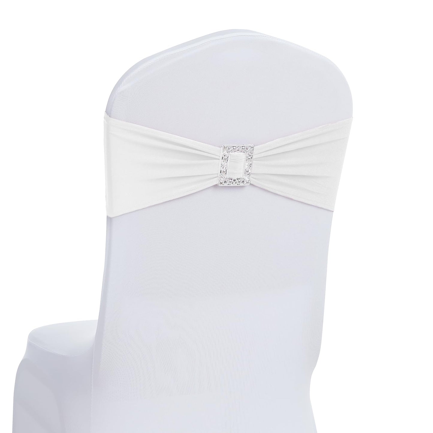 Joccun 30 PCS Spandex Chair Sashes Bows Stretch Chair Cover Band with Buckle Slider Universal Elastic Chair Ties for Wedding Banquet Party Event Decoration (White)