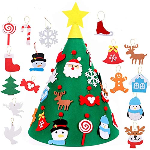 JIALITFUN Kids Felt Christmas Tree Kit, Home Xmas Party Decoration Gifts Felt Craft Kits with Handmade Ornaments DIY Felt Christmas Tree for Babies, Kids and Toddlers