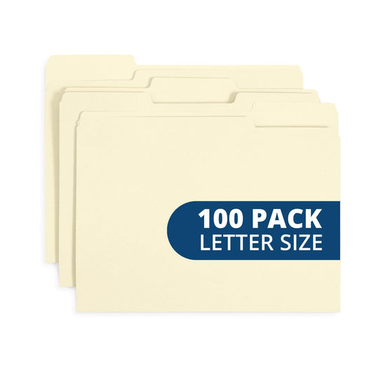 Manilla File Folders 8.5 x 11, 1/3 Cut Tab, Letter Size Vanilla folders, Great for Organizing and Easy File Storage, 100 Per Box (Manila)