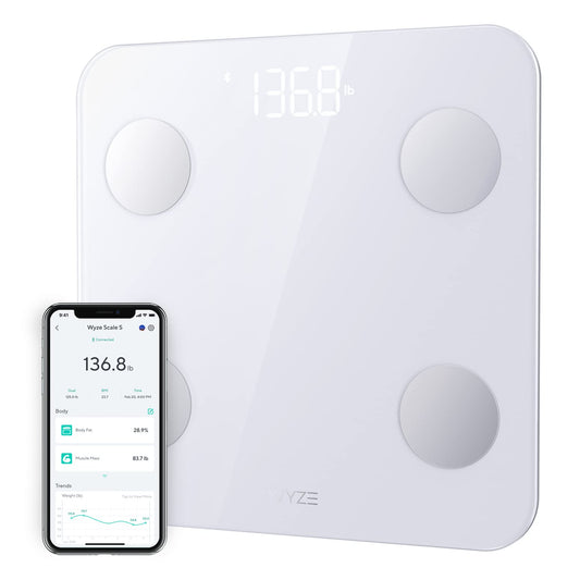 Wyze Scale S, Scale for Body Weight, FSA HSA Eligible, Digital Bathroom Scale for Body Fat, BMI, Muscle, Heart Rate, Body Composition Analyzer with App, Batteries Included, Bluetooth, 400 lb, White