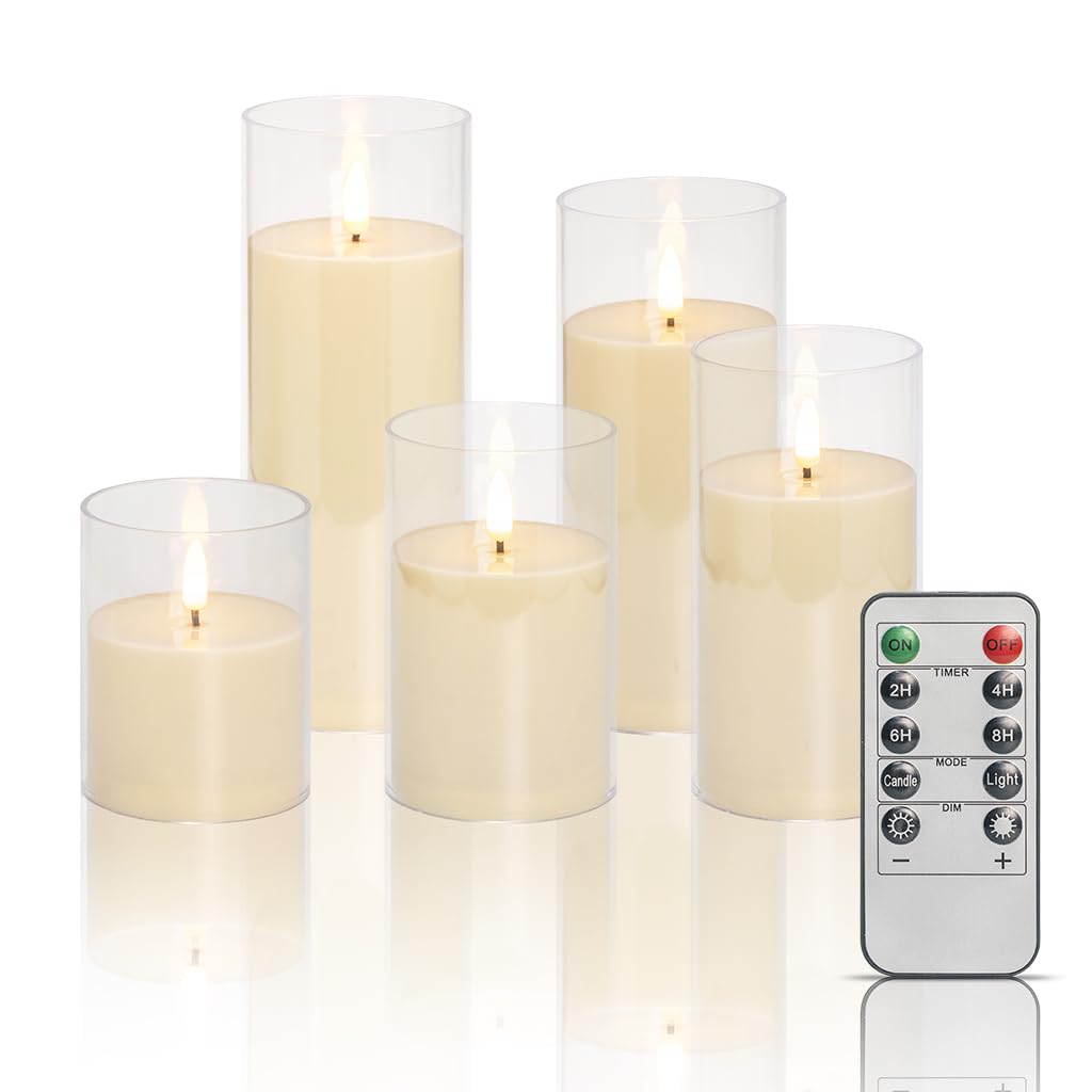 EVISINH Flameless Candles Battery Operated Candles Real Wax Pillar LED Candles with 10-Key Remote and Cycling 24 Hours Timer Set of 5(Ivory D3 xH4 5" 6")