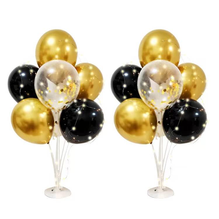 MYZSBRDM 2Sets Black and Gold Balloon Stand,Black Gold Balloons Stands for Table,Black Gold Balloons Centerpieces for Tables,for Birthday,Wedding,Anniversary Party Decorations.（With light string)