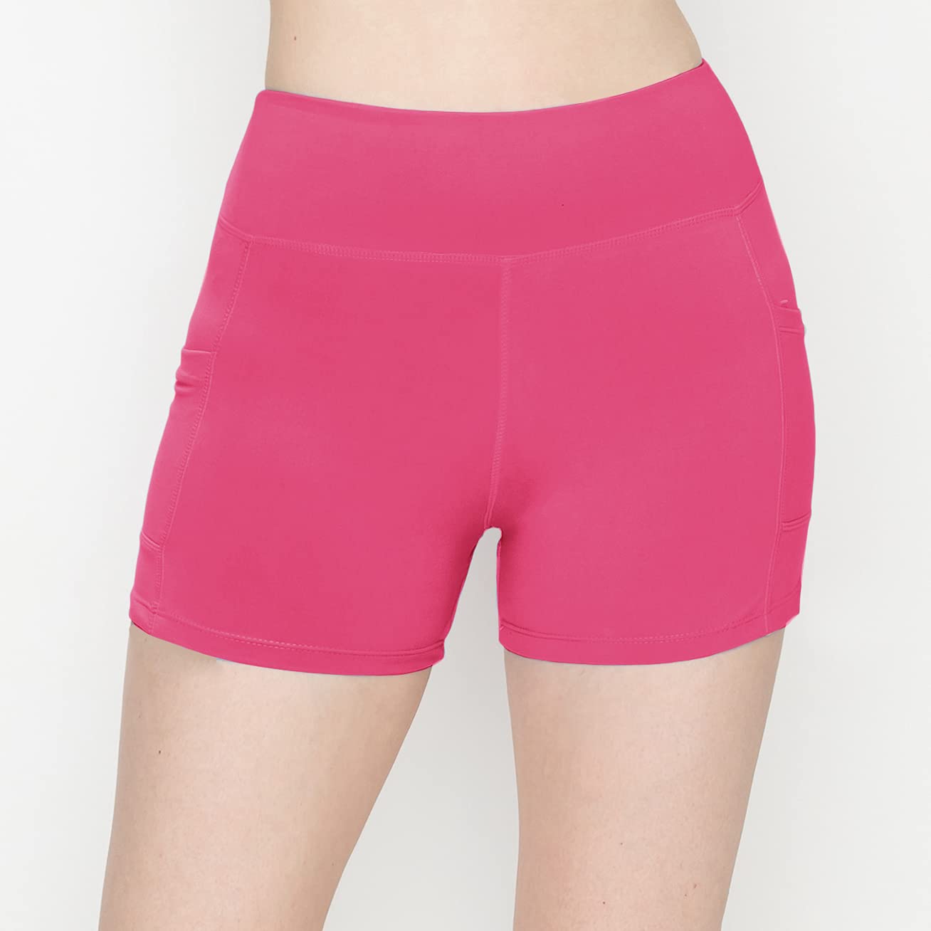 ALWAYS Women's 3" Yoga Shorts - Premium Soft Tummy Control Workout Stretch Solid Leggings Pants with Pockets Fuchsia M