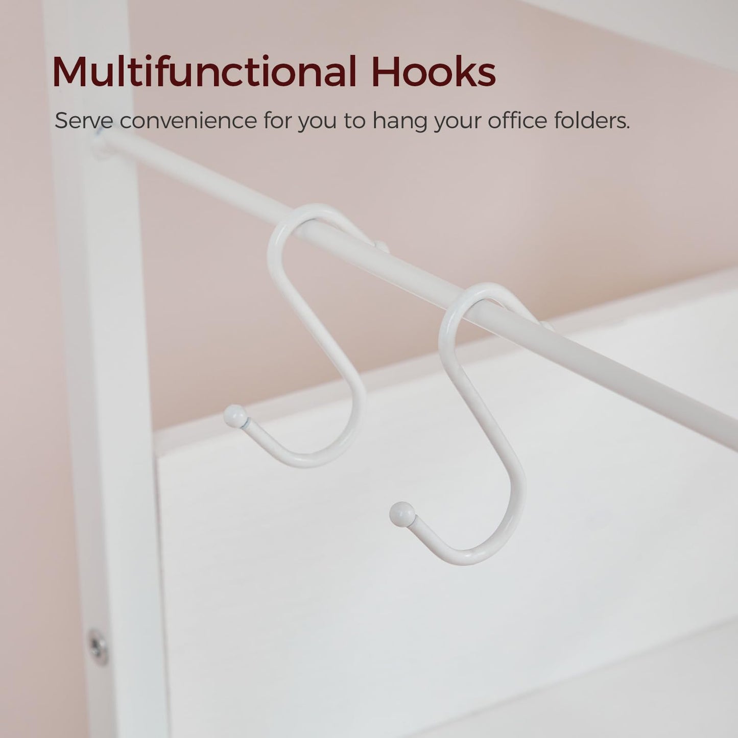 MAHANCRIS Industrial Printer Cart, 3-Tier Mobile Printer Stand, Rolling Cart with 2 AC Outlets and 2 USB Ports, Home Printer Stand with 2 Hooks, for Office, Living Room, White PTWT40E01