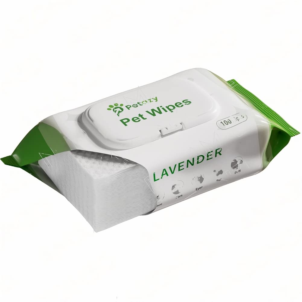 Petazy Dog Wipes for Paws and Butt Ears Eyes | Organic Pet Wipes for Dogs | Hypoallergenic Lavender Scented Dog Wipes Cleaning Deodorizing | Extra Thick Plant Based Wipes Dogs Cats Pets | 100 Count