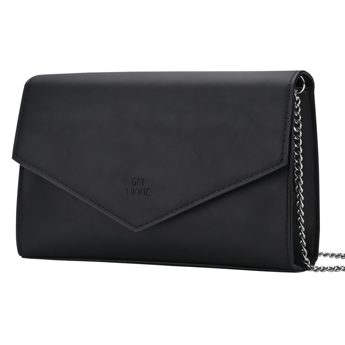 GM LIKKIE Clutch Purse for Women, Evening Envelope Clutch Bag, Crossbody Foldover PU Leather Shoulder Handbag (Black)