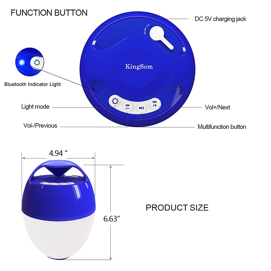 Portable Bluetooth Pool Speakers,Hot Tub Speaker with Colorful Lights,IP68 Waterproof Floating Speaker,360° Surround Stereo Sound,85ft Bluetooth Range,Hands-Free Wireless Speakers for Shower Spa Home
