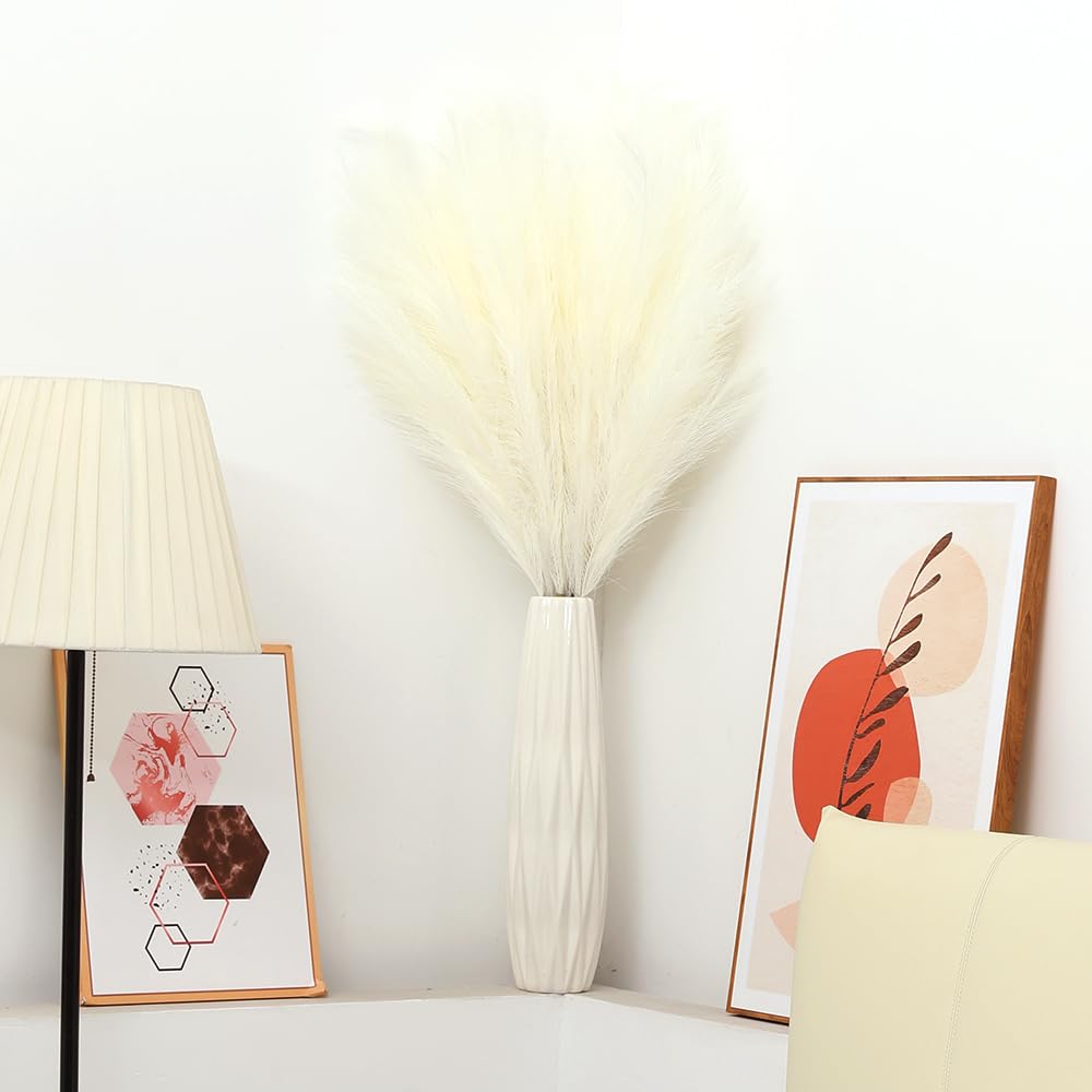 43" White Pampas Grass Fluffy - 8 PCS Tall Faux Pampas Grass Decor Artificial Pompas Grass for Floor Vase Filler Wedding Boho Home Baby Shower Mothers Day Decoration