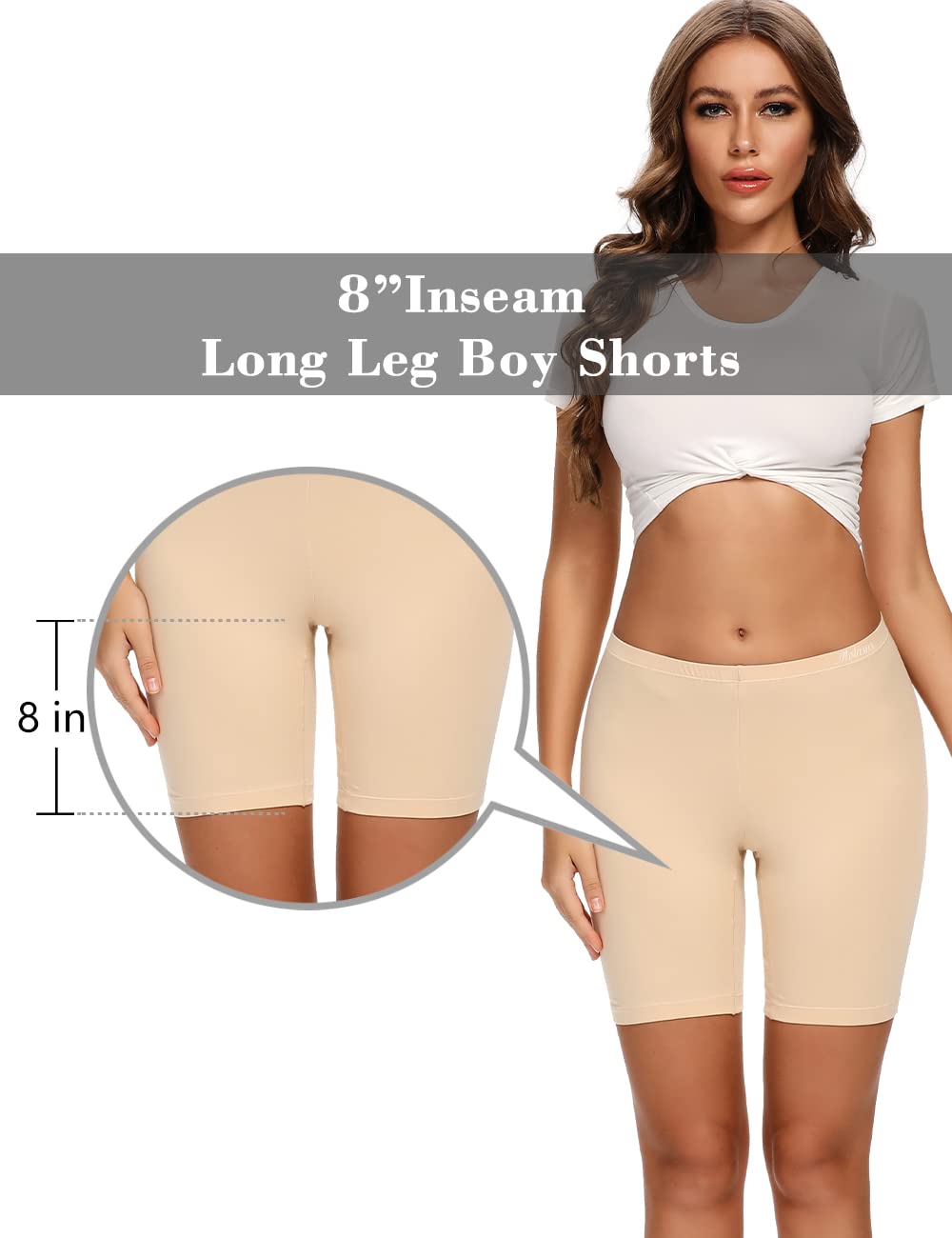 Molasus Womens Boxer briefs Cotton Boy Shorts Underwear Anti Chafing Bike Short Long Leg Under Shorts Beige 4 Pack Small