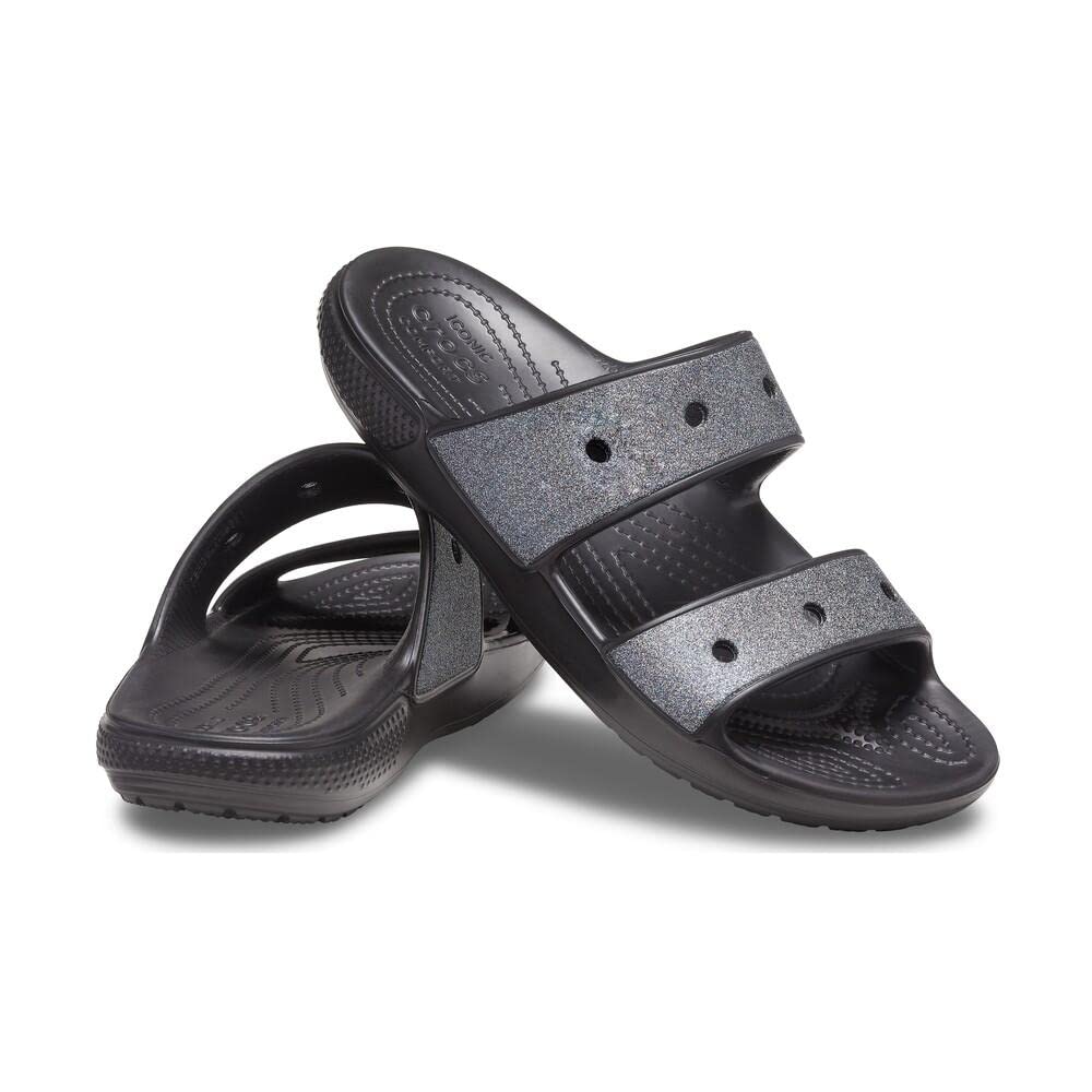 Crocs Unisex Classic Sandal - Seasonal Graphics Black/Glitter Rainbow Men's 5, Women's 7 Medium