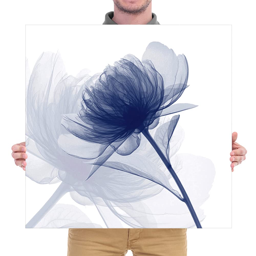 Wieco Art Blue Flickering Flower Modern Abstract Canvas Wall Art Gallery Large Wrapped Perfect Floral Pictures Paintings on Canvas Print Artwork Ready to Hang for Living Room Bedroom Home Decor L