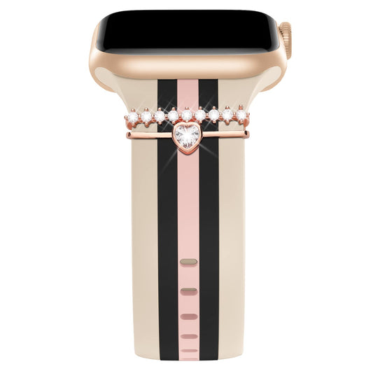 Designer Band with Charms Decor Compatible with Apple Watch Band 38mm 40mm 41mm 42mm 44mm 45mm 46mm 49mm Women Men, Stylish Silicone Sport Wristbands for iWatch Series 10 9 8 7 6 5 4 3 2 1 SE Ultra