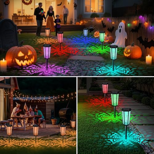 TITIMIO Solar Powered Pathway Landscape Lights 4 Pack, RGB Color Changing+Warm White Outdoor Waterproof Solar Yard Lights for Garden Sideway Outside, Patio, Path, Yard, Walkway, Driveway, 2 Modes