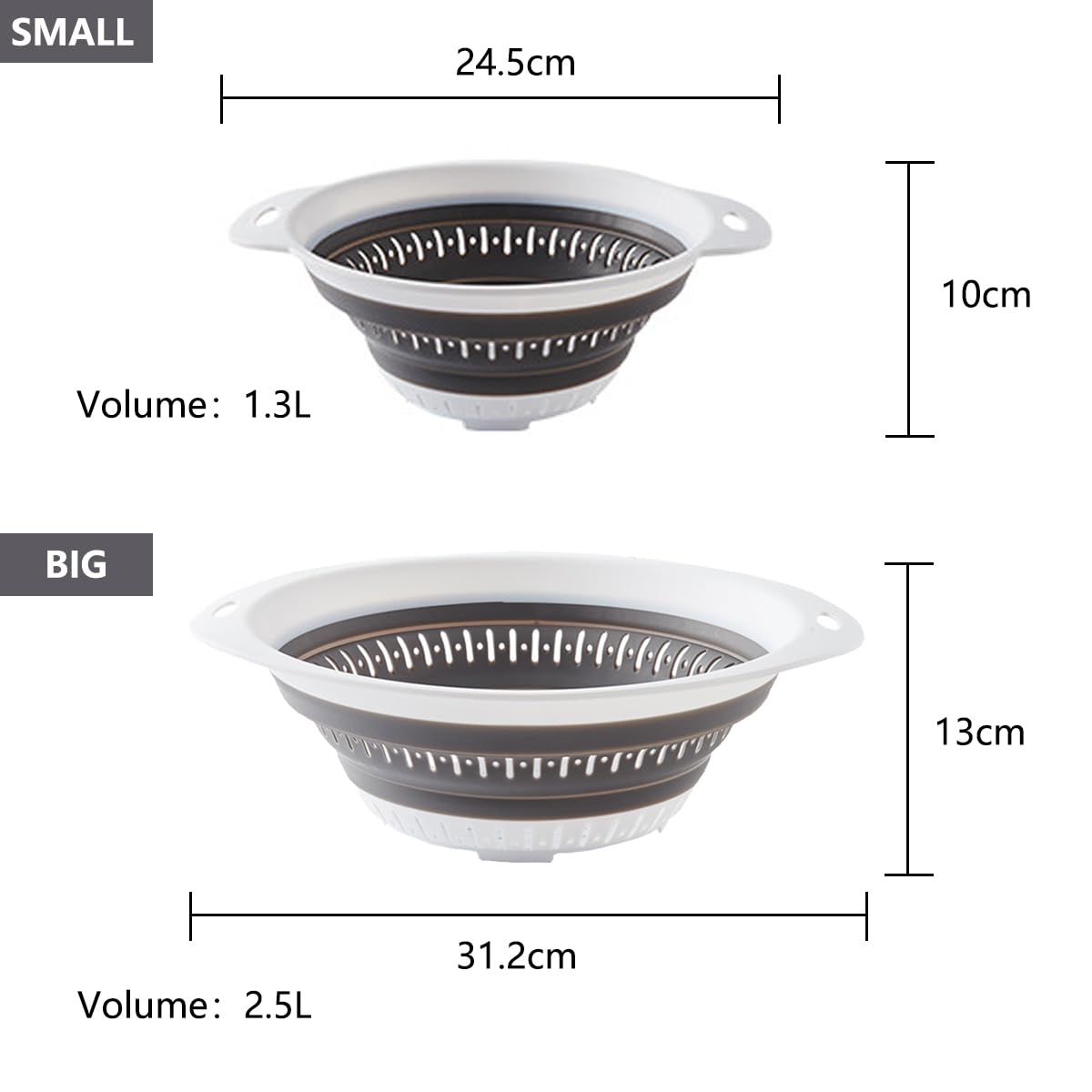 Collapsible Colander and Strainer,Silicone Strainer Colanders & Food Strainers,for Vegetable and Fruit, Kitchen Essentials (2, Blue, 1.3L+2.5L)