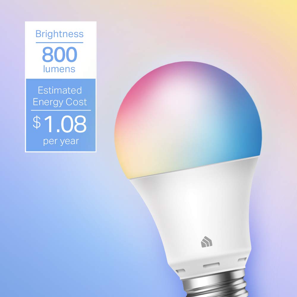 Kasa Smart Light Bulbs, Full Color Changing Dimmable Smart WiFi Bulbs Compatible with Alexa and Google Home, A19, 60 W 800 Lumens,2.4Ghz only, No Hub Required, 2-Pack (KL125P2), Multicolor