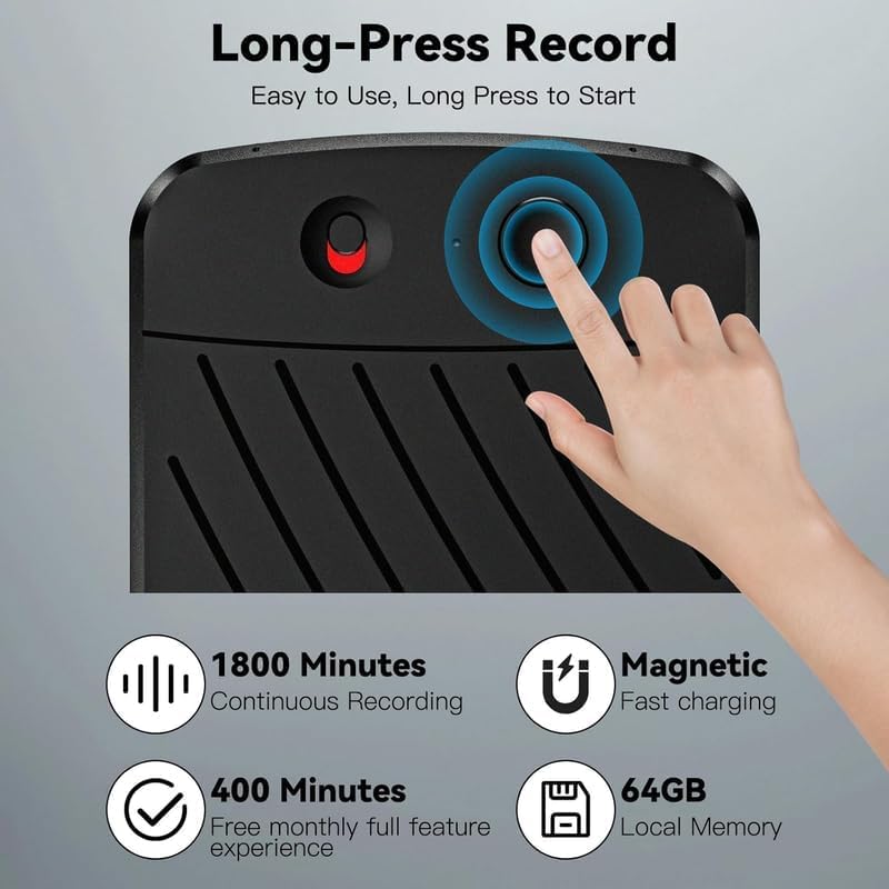 AI Voice Recorder,Note Voice Recorder with Transcribe Summarize ＆ Two-Way Translation,112 Languages,App Control,64GB Memory,Suitable for Lectures,Meetings,Calls,International Exchange