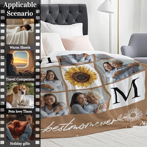 Hyturtle Personalized Best Mom Gifts for Women from Daughter Son, Fleece Blanket Gifts for Her Woman, Mothers Day Birthday Gift Idea for Mom Unique Custom Photo Throw Blanket Home Decoration Keepsake