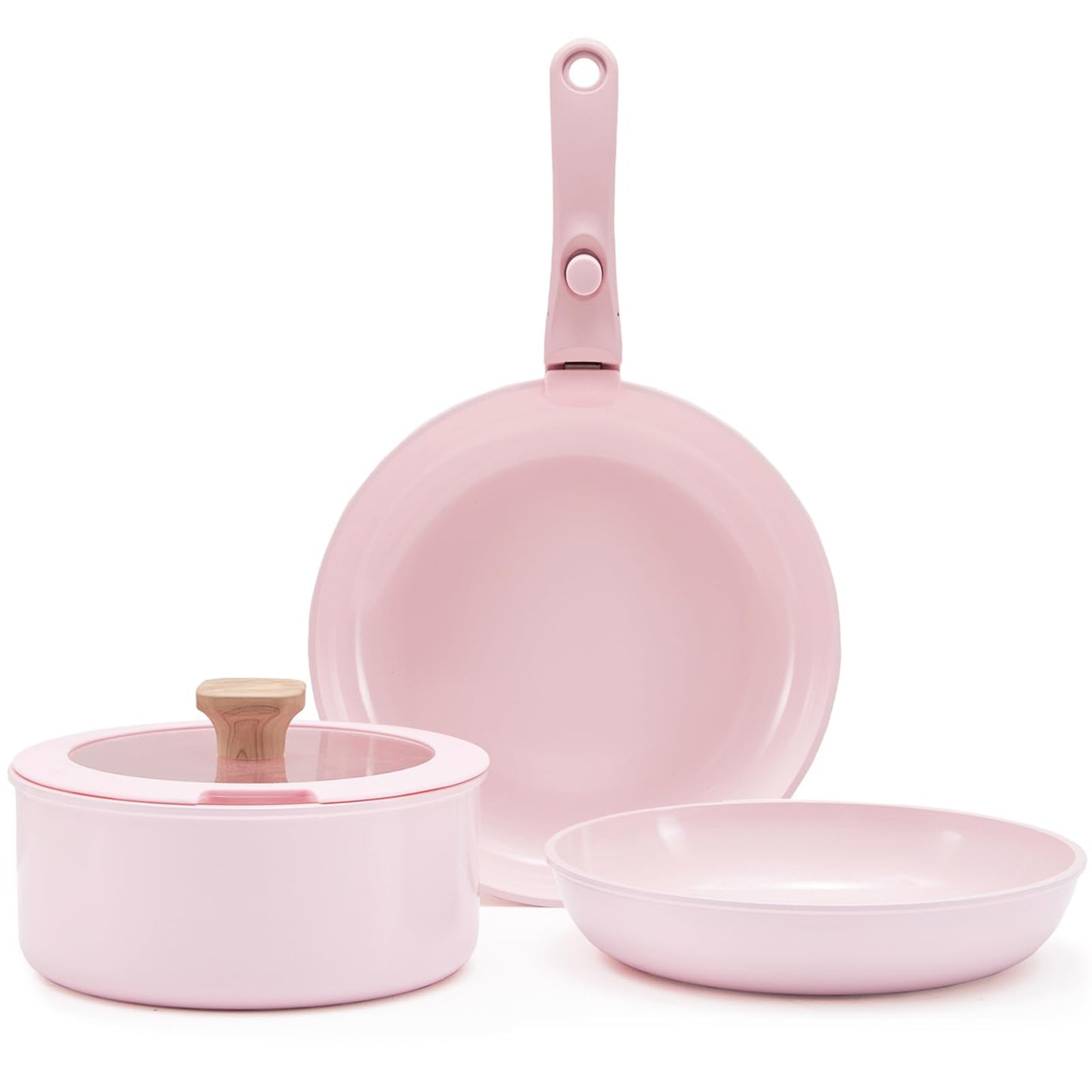 Hausfrau pink pots and pans set removable handle non stick, detachable handle ceramic cookware set kitchen cooking oven dishwasher safe, NO PFAS NO PTFE