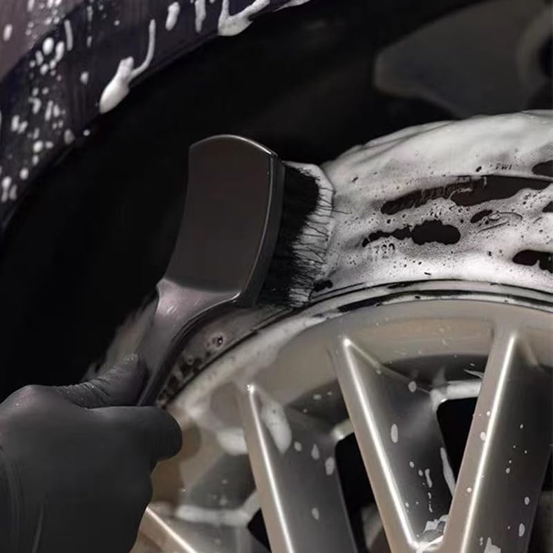 Carpet & Floor Mat Cleaning Brush - 2pcs Black Scrub Brush w/ Wheel Brush for Car Interior & Tires