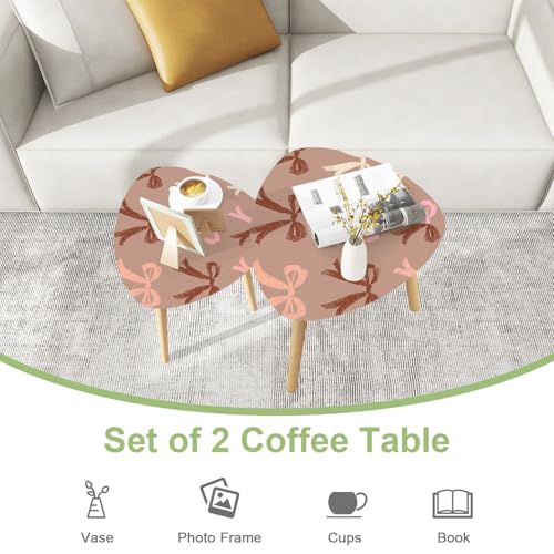 Triangle Nesting Coffee Table Set of 2 Bow Pattern Year 2025 Mocha Mousse Seamless Pattern Mocha Mousse Cute Modern Minimalist Side Table Small End Leisure Tea Tables for Living Room Bedroom Office