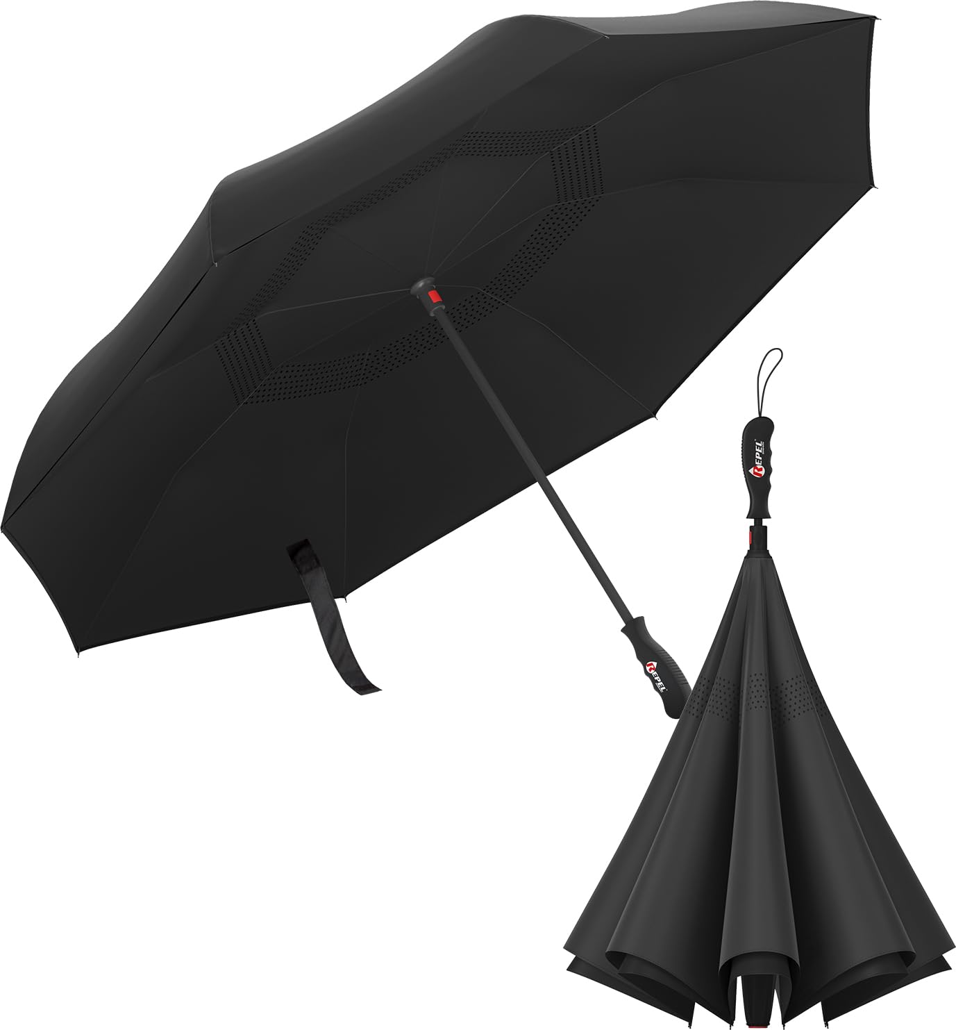 Repel Umbrella Inverted Umbrellas for Rain, Reverse Open and Close, Upside Down Quick Drying Inverted Umbrella, Large Waterproof Coated Canopy, Strong, Durable Ribs