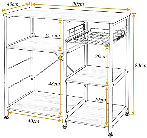 soges Bakery Rack, Kitchen Shelf, Standing Shelf, Baker, Shelf, Microwave Holder, Multifunctional Kitchen Storage Rack with 3 Shelves, Retro