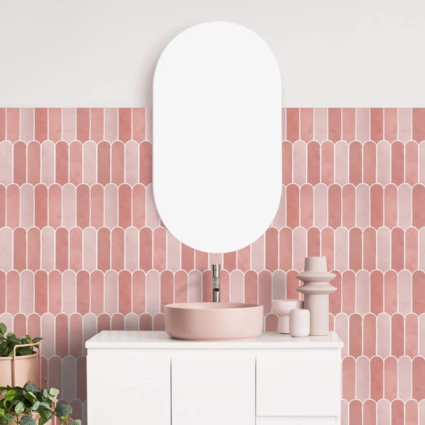 Pink Peel and Stick Backsplash Tile, Self Adhesive Feather Peacock Temporary Kitchen Backsplash Tiles 3D Stick on Wall Tiles Sticker (10 Sheets)