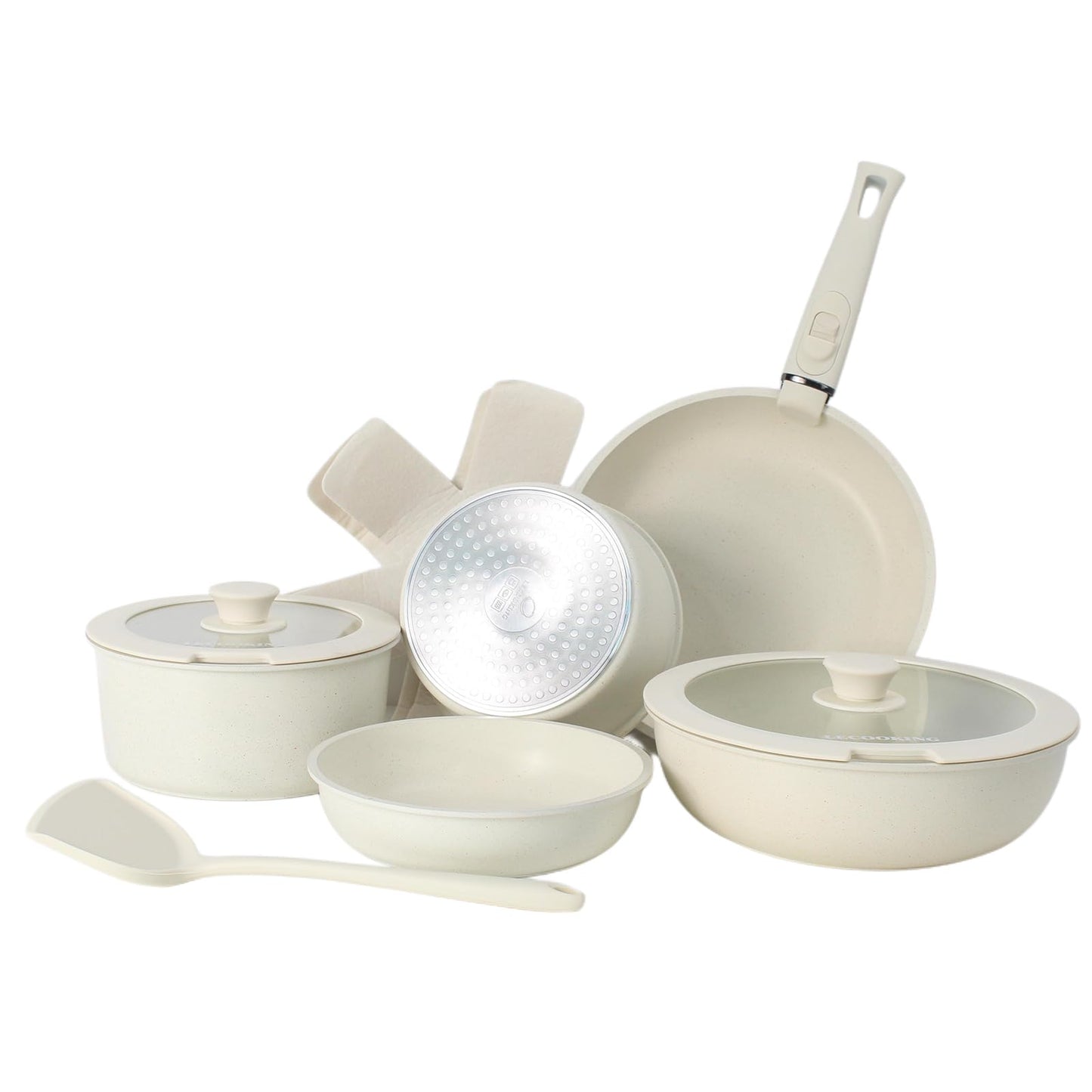 Pots and Pans Set Non Stick, 11 PCS Pan Set With Removable Handles, White Cookware Set Suitable for Induction Cooktops/Gas Stoves/Microwave Ovens