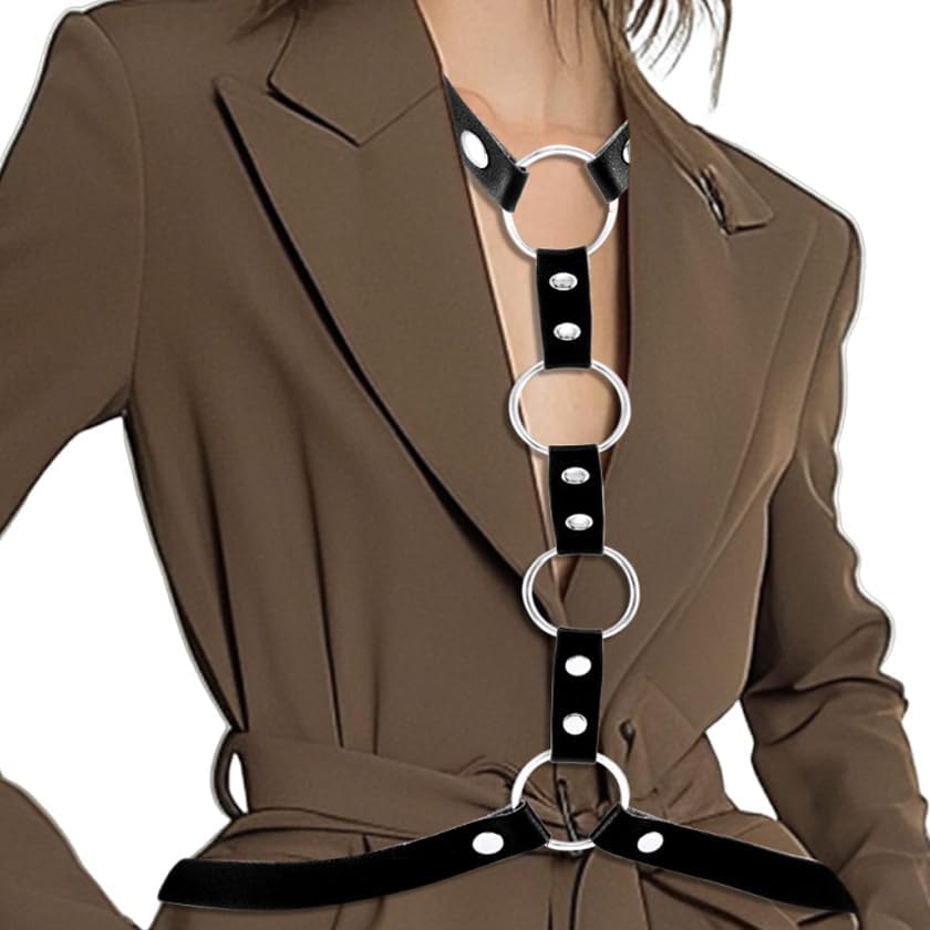 Nicute Gothic Belts for Women Black Waist Harness Leather Fashion Belt Accessories