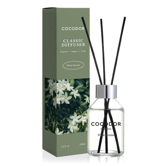 COCODOR Classic Reed Diffuser/White Jasmine/3.4oz(100ml)/1 Pack/Fragrance Scent Essential Oil with Stick Diffuser Set for Home Bathroom Shelf Décor