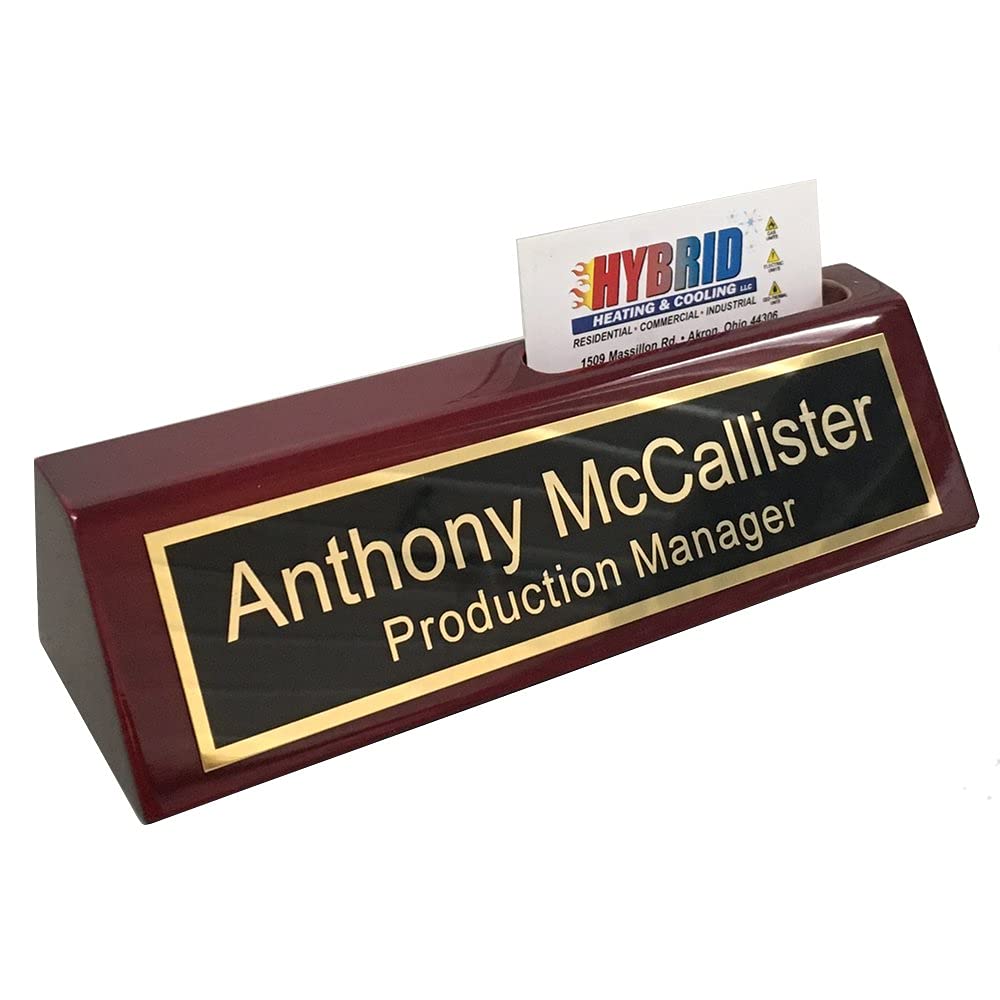 Name Plate for Desk Engraved in USA by Griffco Supply | Desk Name Plate Personalized Engraved with Business Card Holder