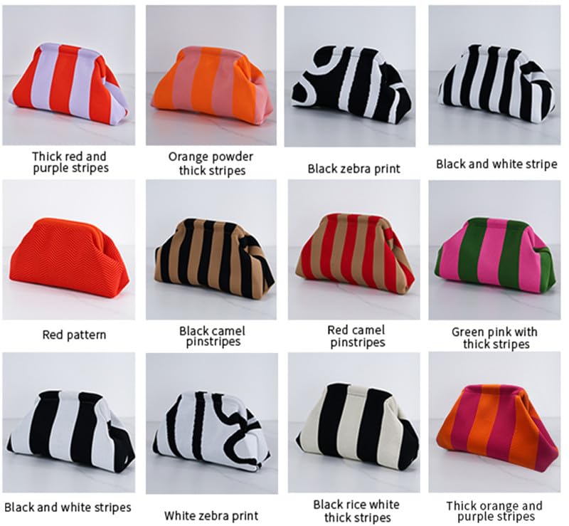 DIHKLCIO Clutch Purses for Women Summer Beach Woven Crochet Handbag Dumpling Striped Ruched Cloud Purse colorblock Evening Bag pink green