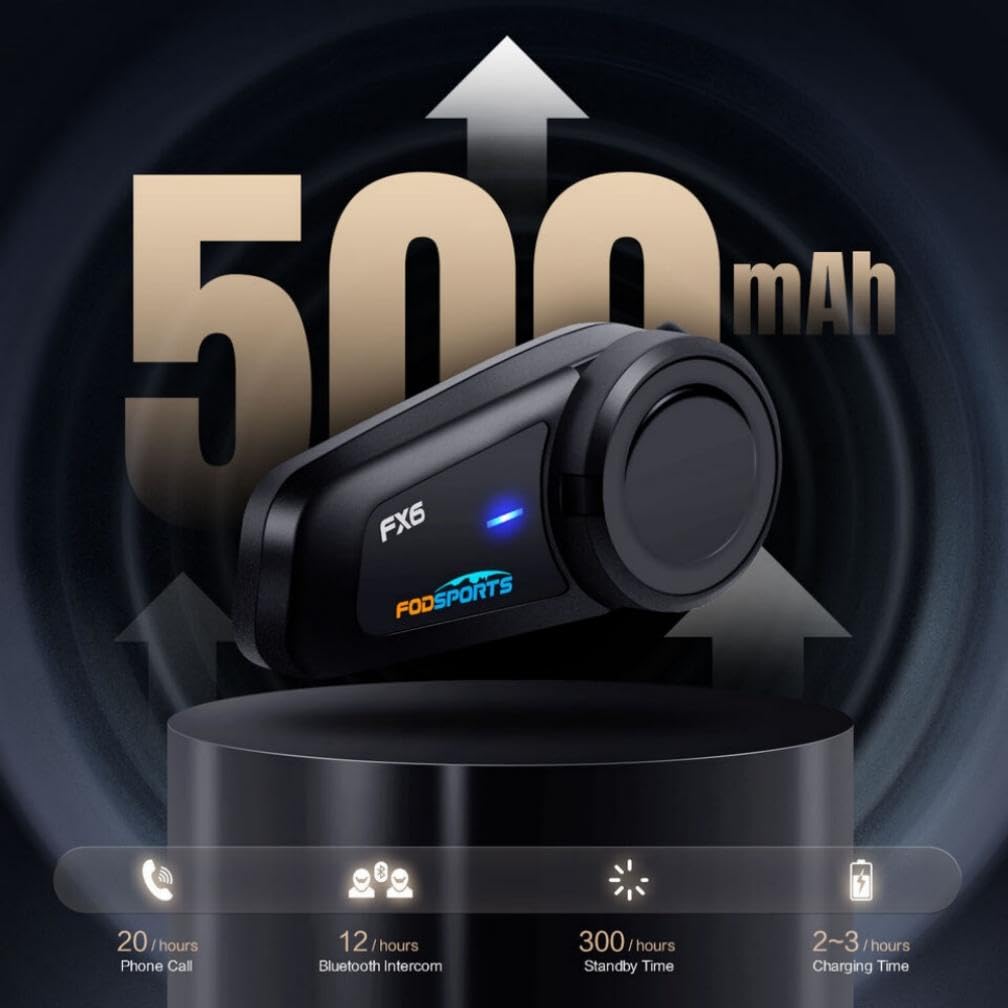 Fodsports FX6 Motorcycle Bluetooth Headset 2 Pack, 6 Riders Group Motorcycle Intercom Bluetooth, 1000M Motorbike Helmet Communication Systems/Voice Command/Universal Pairing/FM Radio