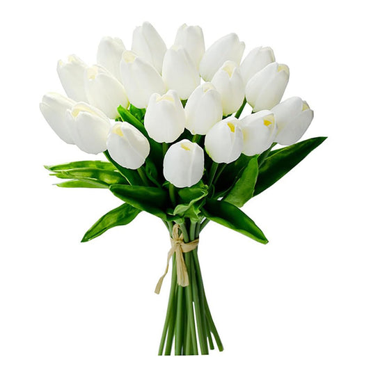 LWKuh-GFS 20 Pcs White Tulips Artificial Flowers 13.5" PU Real Touch with Faux Mix Tulip Bulbs Silk Bouquet for Mother's Day Wedding Easter Kitchen Decor
