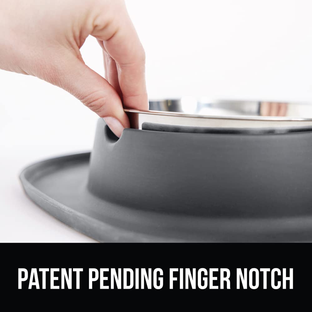 GORILLA GRIP Patent Pending 100% Waterproof BPA Free Cat and Dog Bowls Silicone Feeding Mat Set, Stainless Steel Bowl Slip Resistant Raised Edges, Catch Water, Food, Pet Accessories, 2 Cup, Gray