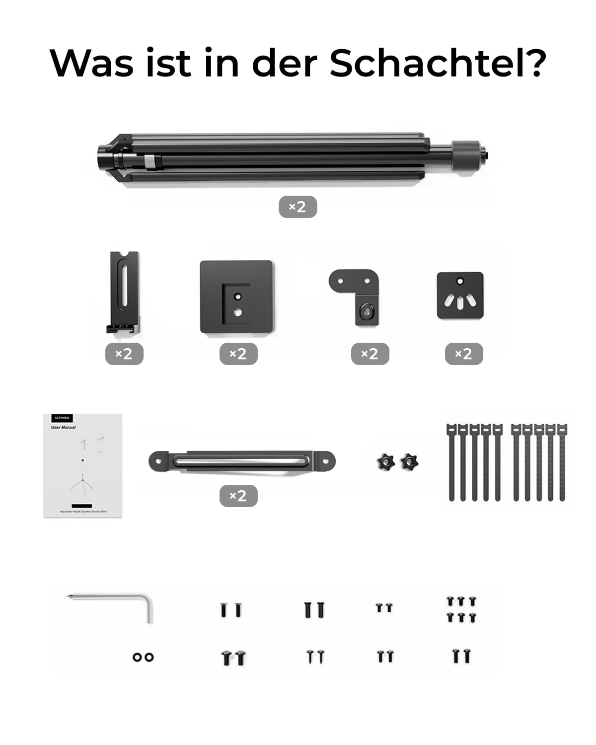 ULTIMEA Speaker Stands Pair, Height Adjustable Speaker Stand, Extends 24.4" to 36.6", Holds 6.6 lbs, Compatible with Most Brands & ULTIMEA Poseidon, Aura Series Surround Sound Speaker, Steady 310